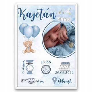 Detský obraz - Metrický fotoaparát Baptizmus rám A4