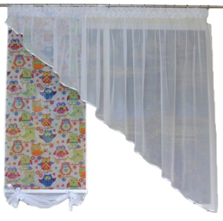Detské záclony - Mg kpl curtain teľací panel +šikmé vzorec sov 300 cm
