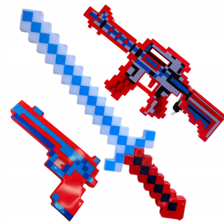 MINECRAFT SET MEČ ZBRAŇ Puška PIXEL
