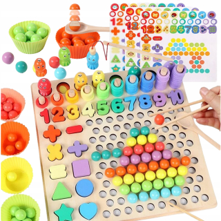 Montessori Drevené ryby hra Balls 5W1