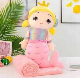 Prikrývka, prehozy na posteľ - 3in1 maskot vankúš s prikrývkou morská panna