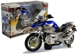Motocykel o batériách s modrými svetlami