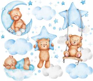 Destké samolepky - NÁLEPY NA STENU BEARS CLOUDS 100x100cm MC10