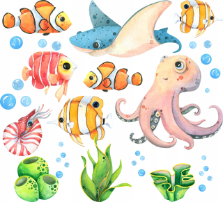 Destké samolepky - NÁLEPKY NA STENU OCEAN FISH SEA 50x100cm RY2