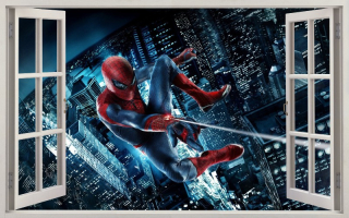 Samolepky do detskej izby - Nástenné nálepky 3D spiderman okno