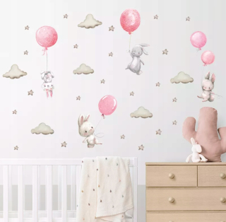 Samolepky do detskej izby - Nálepky na stenu pre deti Bunny Balóny Rose Rose
