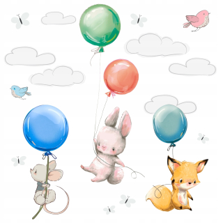 Samolepky do detskej izby - Bunny Wall Sticker Balóny Kids Rabbit