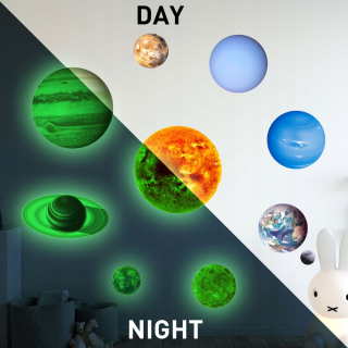 Samolepky do detskej izby - Fluorescenčné nálepky na slnečnej sústave steny