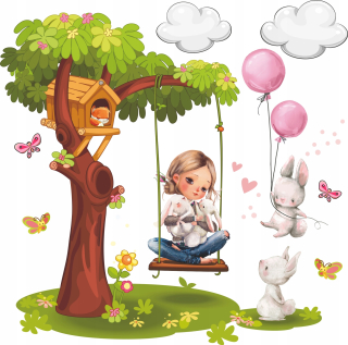 Destké samolepky - Nástenné nálepky strom strom Bunny 50x100cm DR1