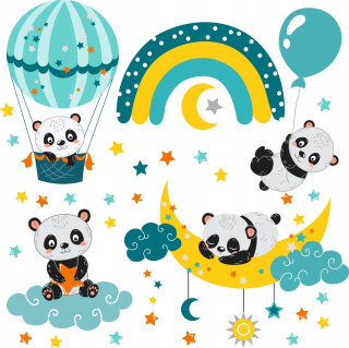 Destké samolepky - Samolepky na stenu PANDA BEAR balóny 50x100cm PD1