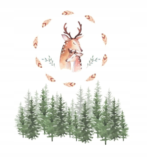 Samolepky do detskej izby - Samolepky na stenu DEER BOHO FOREST 120x150cm