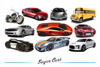 Destké samolepky - Nálepky na nástenné autá - Super Cars 4