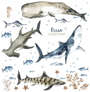 Destké samolepky - OCEAN SHARKS, MEČ L - NÁLEPKA NA STENU