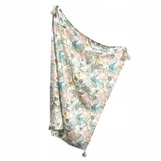 Prikrývka, prehozy na posteľ - Bambusové swaddle s strapcami šedá lúka 100x120