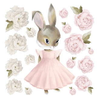 Destké samolepky - Pastel Bunny Pivonies Stickers for Wall