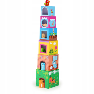 Pyramíd 6 kocky + zvieratá farebná veža 58 cm