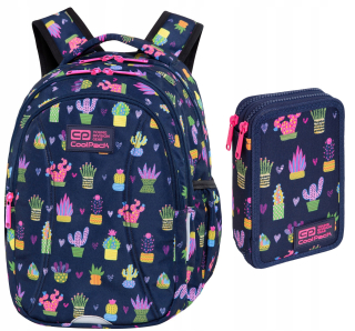 Školská taška, batoh - COOLPACK JOY SA CACTUS BACKPACK + DOUBLION DOUNTVED CASE