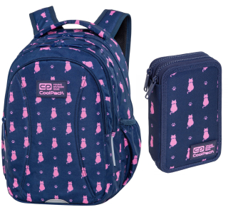 Školská taška, batoh - Backpack Coolpack Joy S Navy Kitty Double ceruzky
