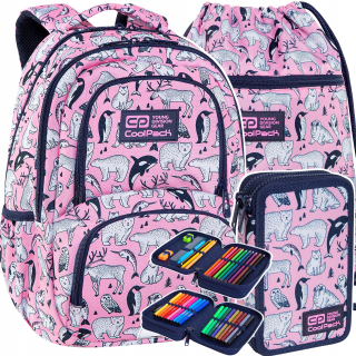 Školská taška - batoh, set, zostava - Backpack Coolpack School Set Arctic Animals 3el.