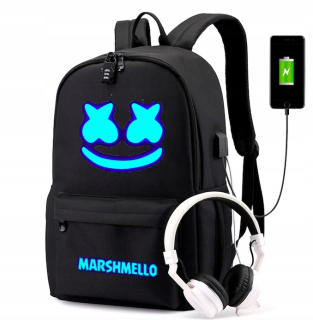 Školská taška, batoh - Marshmello USB batoh, visiaci zámok, žiariť v tme
