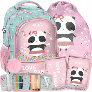 Školský batoh - Panda Backpack School Girlish Set s pandou
