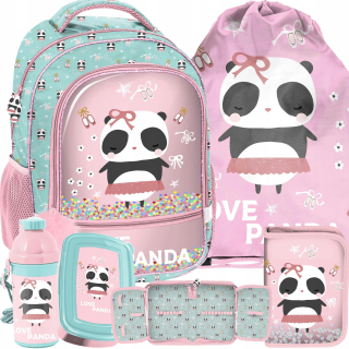 Školský batoh - Panda panda batoh dievča s pandou set 5in1