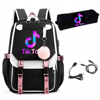 Školská taška, batoh - Dámske batoh Tik Tik Tok Galaxy USB + Puzdro ceruzky