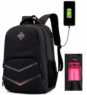 Školská taška, batoh - Školský batoh Youth USB port veľký reflexný