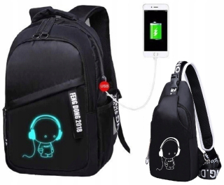 Školská taška, batoh - Školský batoh. Žiariace reflexné USB + obličky