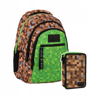 Školská taška - batoh, set, zostava - Školský batoh hra hra Pixel pixely 2el