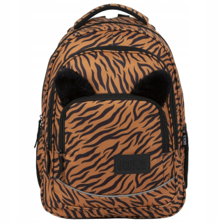 Školská taška, batoh - ŠKOLSKÝ BACKPACK leopardí plyš UŠI, ZÁLOHOVANIE