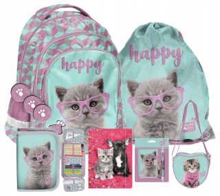 Školská taška, batoh - Backpack School SchoolBag sada s mačiatkom Cat