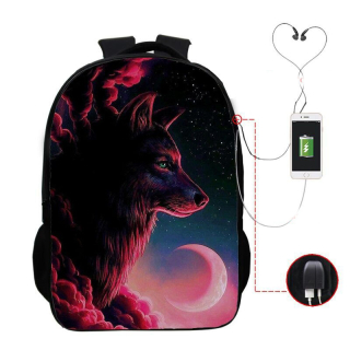 Školský batoh - VEĽKÝ BATOH WOLF WOLF A4 DIZAJNY USB