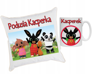 Detský vankúš - Vankúš + hrnček Bing Set Bing + Meno dieťaťa