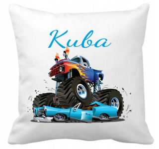 Detský dekoračný vankúš - Vankúš Monster Truck s menom