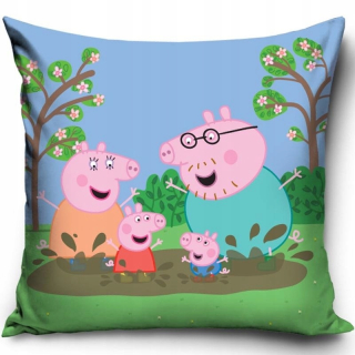 Detský dekoračný vankúš - Peppa vankúš Pepa s rodinou 40x40
