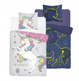 Detský set paplón, vankúš - Posteľná bielizeň 140x200 Fluorescent Unicorn 4031
