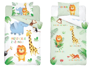 Detský set paplón, vankúš - Posteľná bielizeň 90x120 Hipcio Owl Cats Elephant Dinosaur