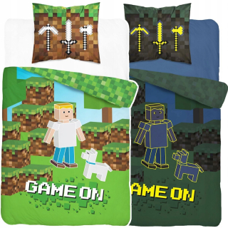 Detský set paplón, vankúš - Posteľná bielizeň pre hru Minecraft na ventilátore 160x200 cm