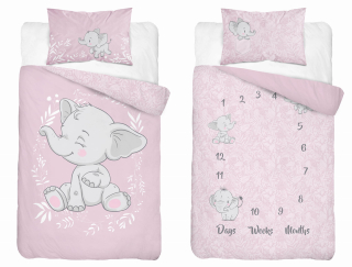 Detský set paplón, vankúš - Posteľná bielizeň pre detskú postieľku 100x135 Pink Elephant 3954a