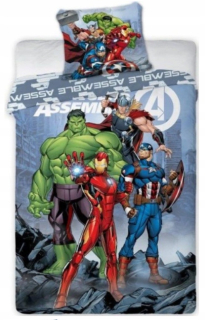 Detský set paplón, vankúš - Detská podstielka 160x200 Avengers Hulk Iron Man