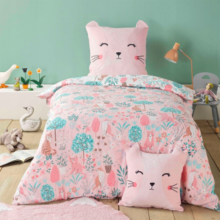 Detský set paplón, vankúš - Bavlnená detská podstielka Pink Kitty 140x200