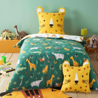 Detský set paplón, vankúš - Detská bavlnená podstielka žltá leopard 140x200