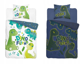 Detský set paplón, vankúš - Tmavá žiariaca podstielka 140x200 Dino Dinosaurs