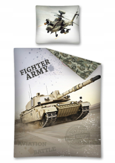 Detský set paplón, vankúš - Detská podstielka Cotton Tank 140x200 Armáda