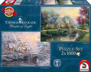 PQ Puzzle 2 x 1000 Kinkade lampy Jarné a zimné