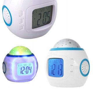 Detské hodiny do izby - Hviezdičky projektor Alarm Alarm s teplomerom