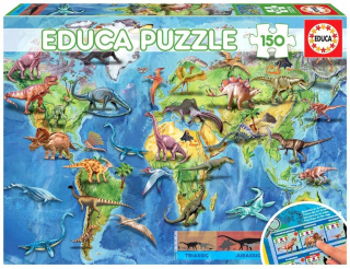 Puzzle 150 World Map for Children (Dinosaurs) G3