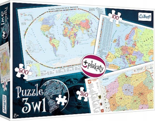 Puzzle 3v1 Mapa Poľska Svet Svet plagátov Trefl