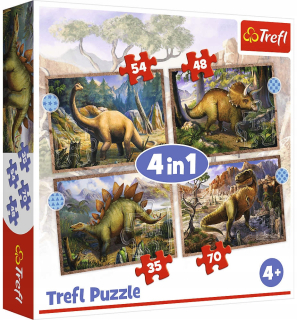 PUZZLE 4W1 Trefl ZAUJÍMAVÉ dinosaurov